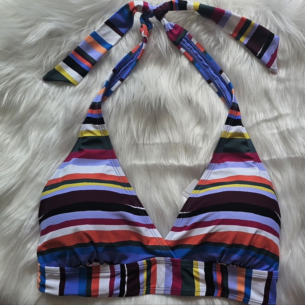 Anne Cole Women's Marilyn Striped Halter Bikini Top - Multi Color Stripe - Picture 4 of 9